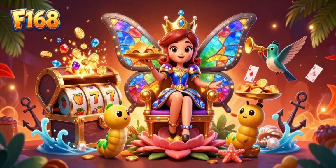 Experience the vibrant gaming world of F168 with stunning characters and lively casino elements.