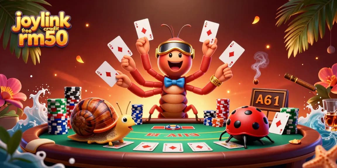 Experience excitement with joylink free credit rm50 in a vibrant poker scene with colorful chips and cards.