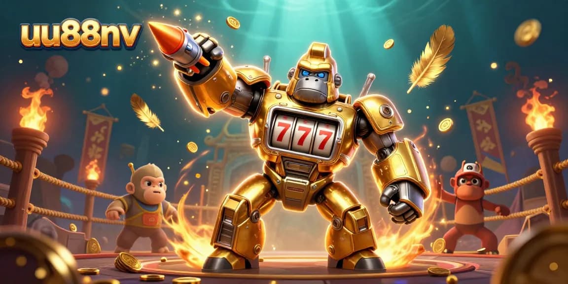 Experience excitement with uu88nv's slot machine-themed golden mech featuring dynamic gaming elements.