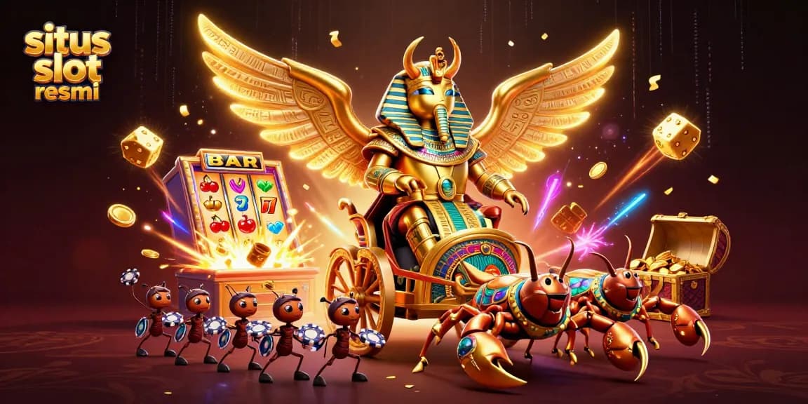 Experience winning thrills with situs slot resmi, featuring a magical pharaoh beetle and dynamic slot elements.