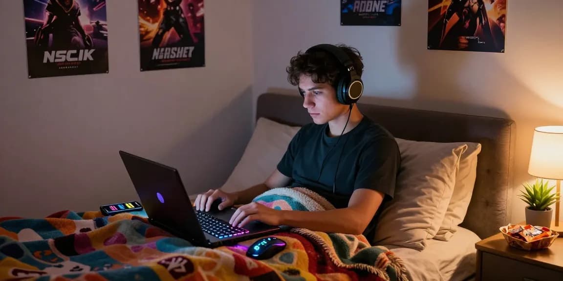 Immerse in the world of nsfw apk gaming with a cozy bedroom scene of a gamer.