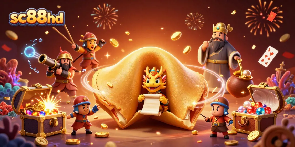 Engage in thrilling gameplay at sc88hd featuring vibrant 3D illustration of casino characters alongside floating treasures.