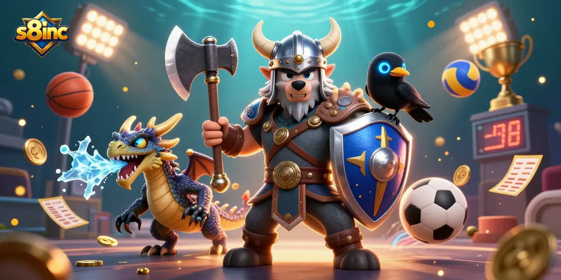 Experience thrilling betting with s8inc in this action-packed casino scene featuring a Viking warrior.