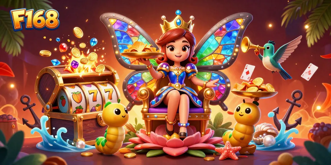 Experience the vibrant gaming world of F168 with stunning characters and lively casino elements.