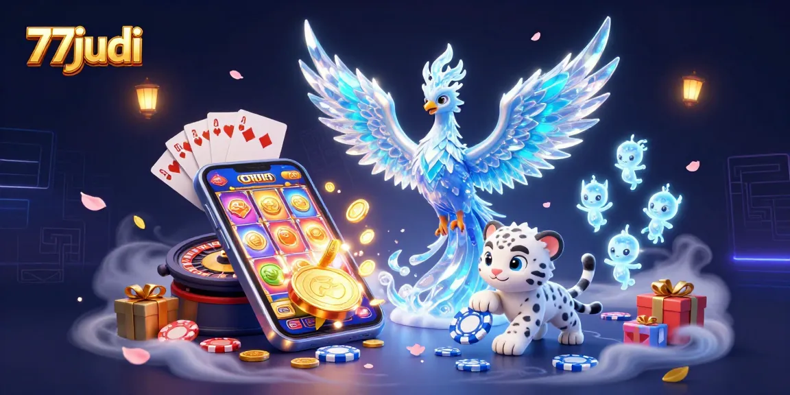 Experience the excitement of 77judi with animated games, vibrant characters, and slot machines.
