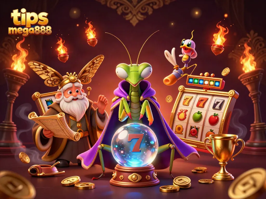 Engage with tips mega888 through this vibrant casino scene featuring luck elements and fortune characters.