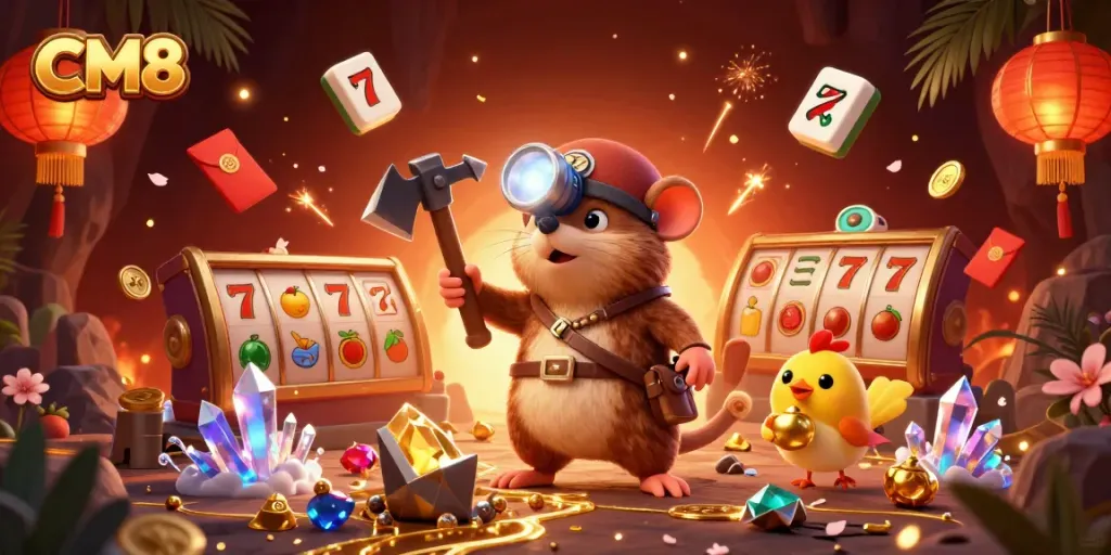 Engage in the exciting world of CM8 with vibrant casino elements and dynamic gaming visuals.