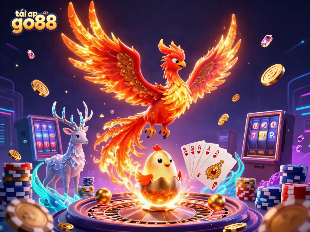 Engage with thrilling gameplay and abundant rewards in tải app go88, featuring vibrant casino elements and characters.