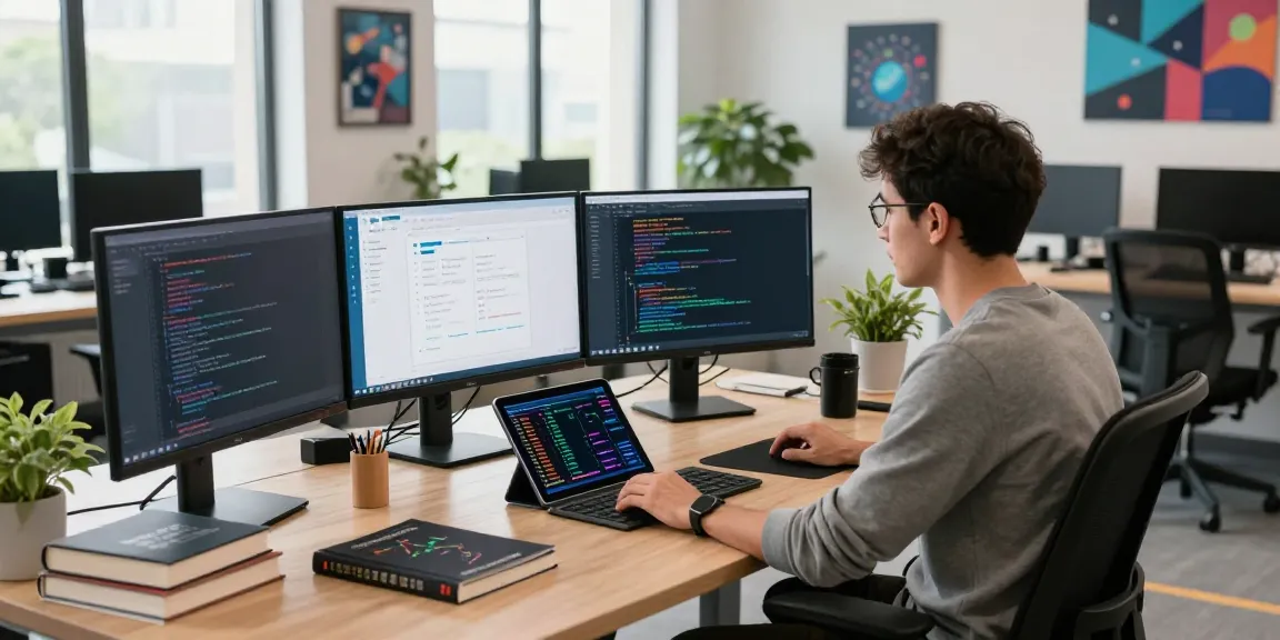 Bungee Exchange user interface displayed in a tech workspace with a developer coding and analyzing blockchain data, highlighting focus on innovation.