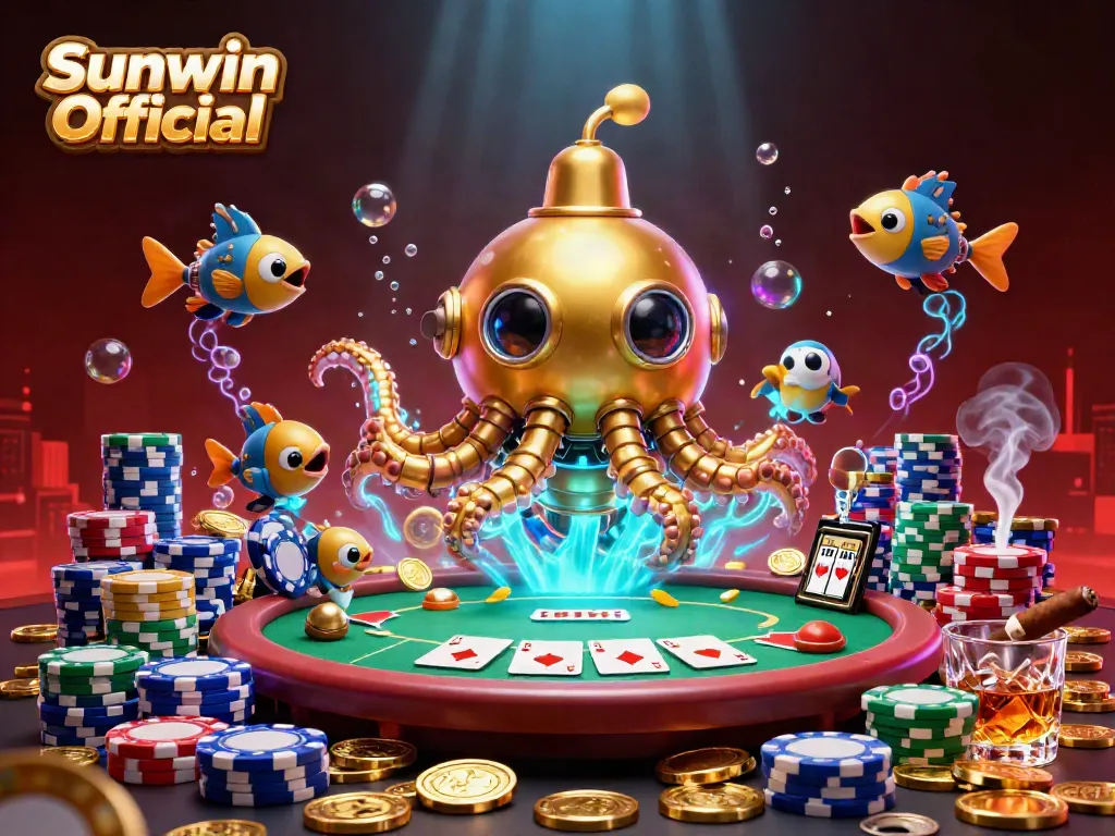 Engage in thrilling underwater casino action with Sunwin Official in a vibrant 3D scene.