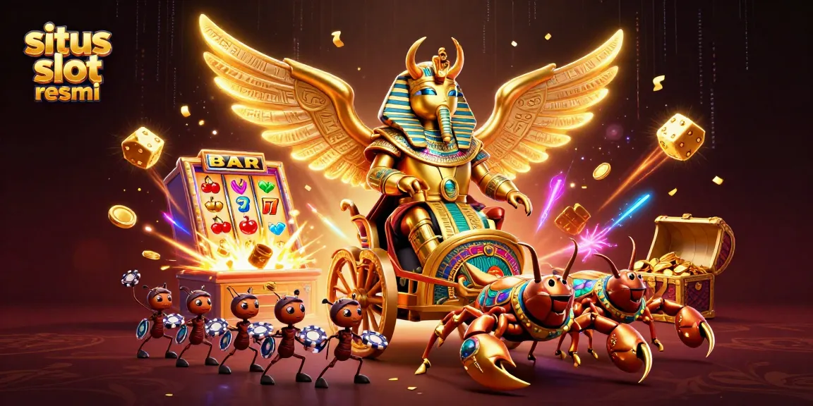 Experience winning thrills with situs slot resmi, featuring a magical pharaoh beetle and dynamic slot elements.